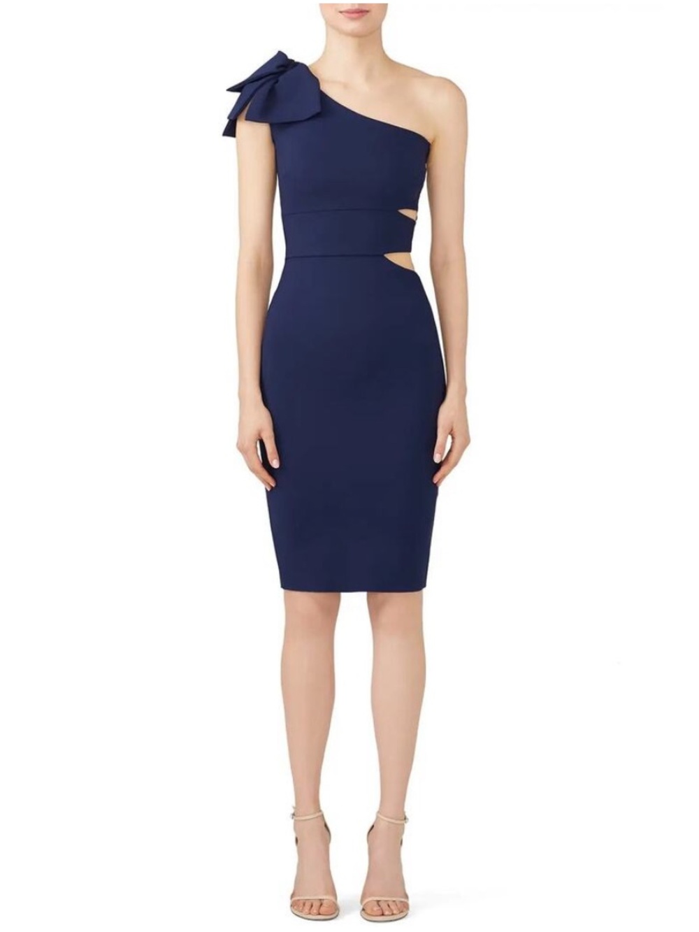 Chiara Boni Yashiline Cutout Midi Dress One Shoulder Mavy Blue Sz 48 ~ 12 Bow